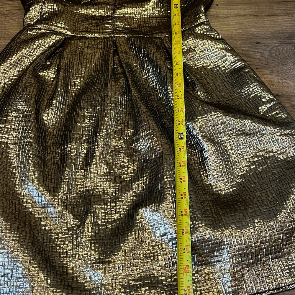 Loft Metallic Jacquard V-Neck Mini Flare Dress- size 0 Petite - Picture 15 of 16
